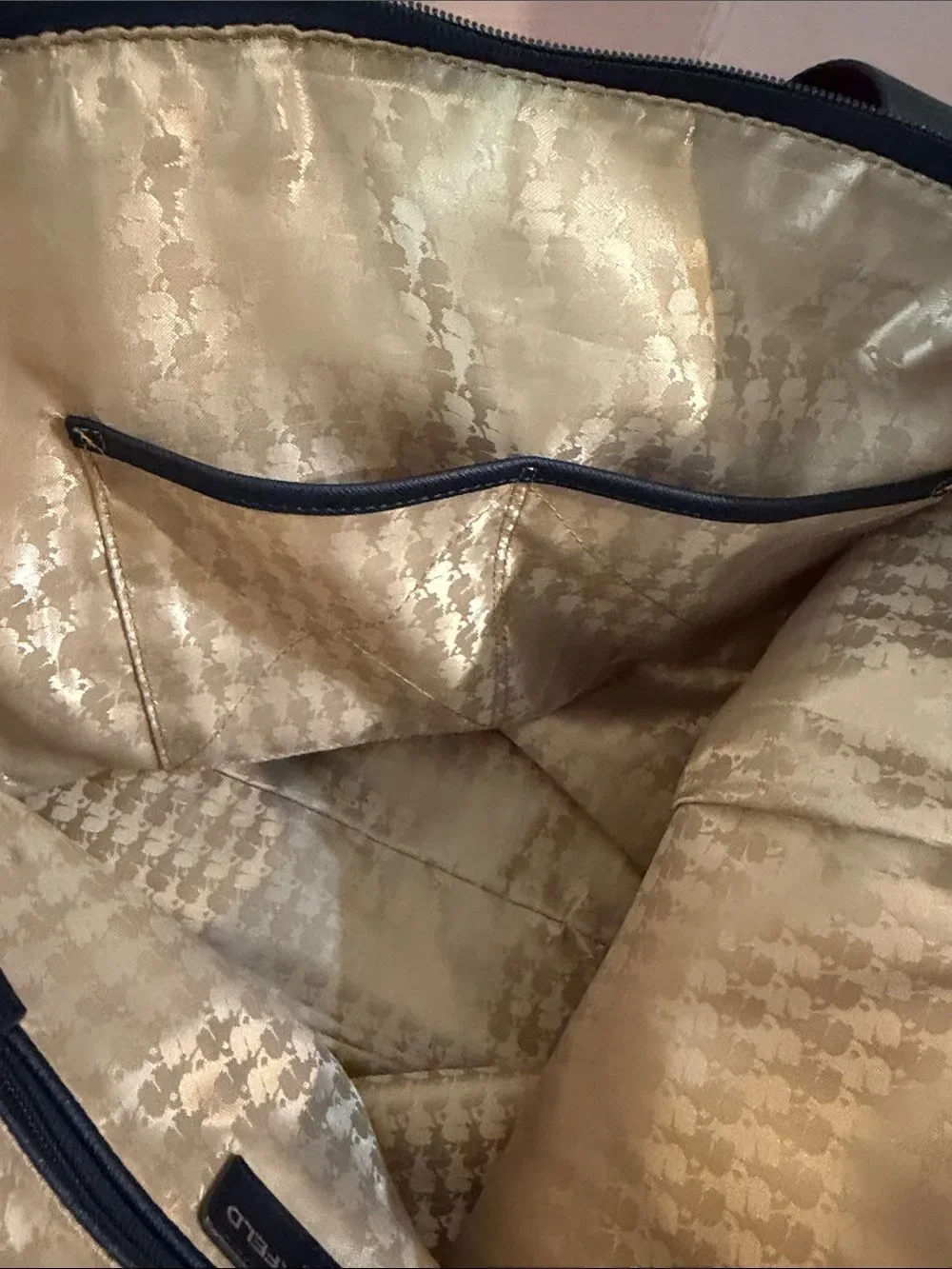 Karl Lagerfeld Navy Tote with Floral Appliqués & Inside Pockets
